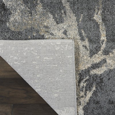 Beige and Grey Abstract Stain-Resistant Synthetic Area Rug
