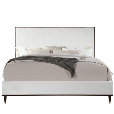 Light Gray and Brown Upholstered Queen Bed with Tufted Headboard and Storage Drawer