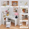 Kids Desk and Chair Set, Children Corner Study Table with Bookshelf, Cloth Drawers and Bulletin Board for Girls, White - 3 of 4