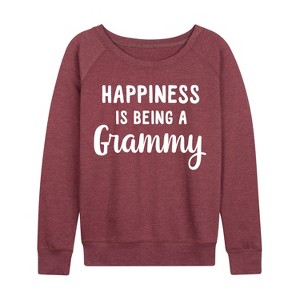 Women's - Instant Message - Happiness is Being a Grammy Lightweight French Terry Wide Neck Long Sleeve Graphic Shirt - 1 of 4
