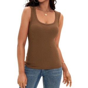 ATHLECHIC Women's Scoop Neck Ribbed Wide Strap Sleeveless Workout Basic Sport Tank Tops - 1 of 4