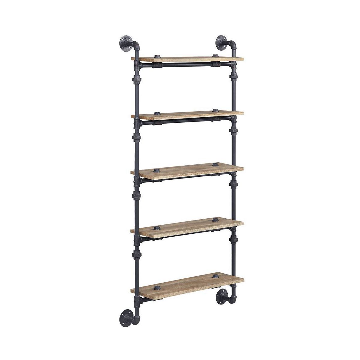 59" Brantley Decorative Bookshelf Oak and Sandy Black Finish - Acme Furniture: 5-Tier, Metal Frame, Open Shelving Unit, No Tools Assembly