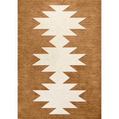 Chayton Terracotta and Cream Geometric Washable Area Rug 8' x 10'