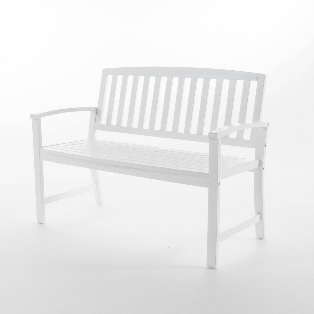 Photos - Garden Furniture Loja Acacia Wood Patio Bench - White - Christopher Knight Home