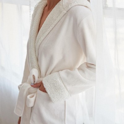 Pure Fiber Women's Coral Fleece Keila Faux Shearling Bathrobe