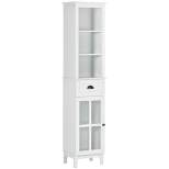 kleankin Slim Bathroom Storage Cabinet, Floor Standing Bathroom Organizer, Linen Tower with Open Shelves and Glass Door