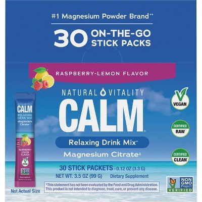 Natural Calm Vitality Anti-Stress Vegan Magnesium Supplement Powder Packets - Raspberry Lemon - 12.96oz/30pk