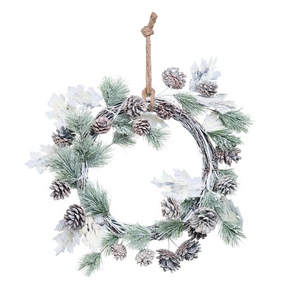 Transpac Wood 16 in. White Christmas Rustic Leaf Wreath