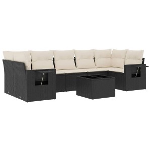 vidaXL 8 Piece Patio Sofa Set with Cushions Black Poly Rattan - Black and Cream - 1 of 4