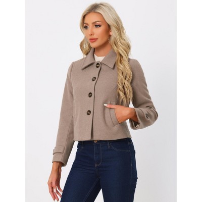 Allegra K Women's Turn Down Collar Long Sleeve Single Breasted Winter Pea Coat X-Large Dark Beige — фото 2