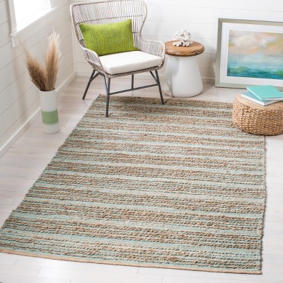 Cape Cod Aqua Handwoven Cotton Jute Area Rug 5' x 8'