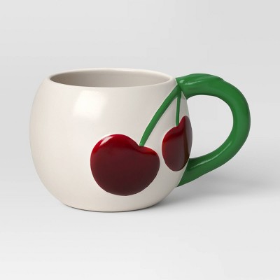 16oz Stoneware Cherries Mug - Room Essentials™: Microwave & Dishwasher Safe, Hot/Cold Beverages, White Drinkware