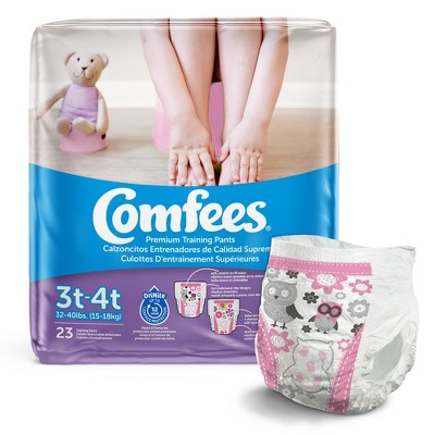 Comfees Toddler Training Pants, Moderate Absorbency, Size 3T-4T, 23 Count, 6 Packs, 138 Total