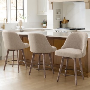 Bekrvio Counter Height Bar Stools, 26" Mid-Century Swivel Barstools with Backs - Linen Upholstered Wood Legs, Kitchen Island Counter Chairs - 1 of 4