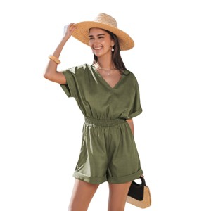 Women's Breezy Olive Green V-Neck Beach Romper - Cupshe - 1 of 4