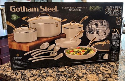 Gotham Steel Hammered Cream 15-Piece Aluminum Ultra-Ceramic