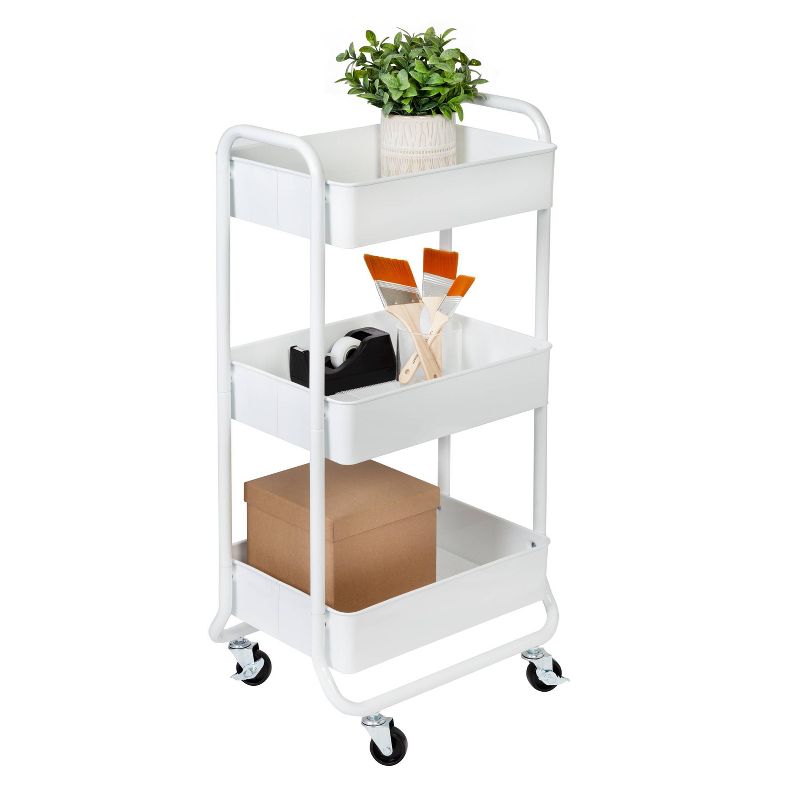 Honey-Can-Do 3 Tier White Metal Rolling Cart, 2 of 9