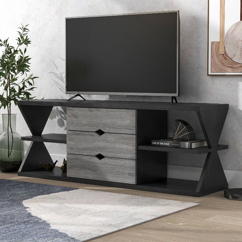 Damet 3 Drawer TV Stand for TVs up to 65&#34; Black/Distressed Gray - miBasics, 2 of 9