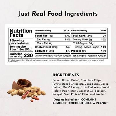 Just Ingredients Peanut Butter Chocolate Chip Protein Snack Bars - 10g Protein - 12ct/21.6oz