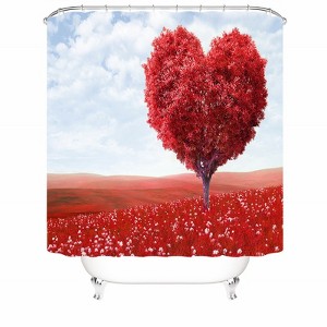 Red Heart-Shaped Tree Shower Curtains for Bathroom Waterproof Fabric Bath Curtain Durable Soft Stylish Bathroom Decor 72x72 Inch - 1 of 1