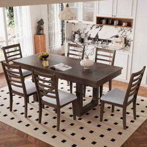 Modern 7-Piece Rubber Wood Extendable Dining Table Set with Upholstered Chairs, Expandable Kitchen Table for Dining Room-Maison Boucle - 1 of 4