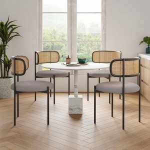 PAGED Upholstered Dining Chairs,Dining Room Chairs with Natural Rattan Backrest,Chairs with Metal Legs for Kitchen,Living Room - 1 of 4