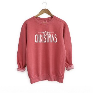 Simply Sage Market Women's  Garment Dyed Graphic Sweatshirt Embroidered Merry Christmas - 1 of 4