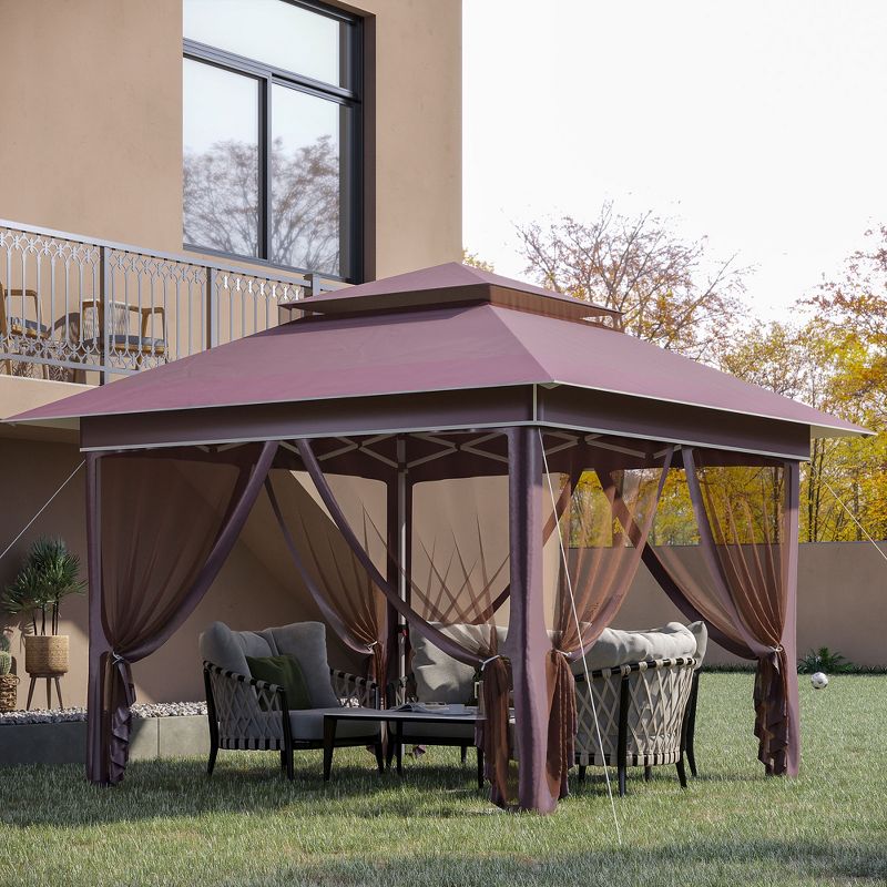 Outsunny 12' x 12' Heavy Duty Pop Up Canopy with Center Lift Hook Design, Mesh Sidewall Netting, 3-Level Adjustable Height and Storage Bag, 3 of 8