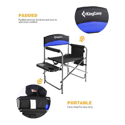 KingCamp Black and Blue Steel Padded Folding Camping Chair with Side Table