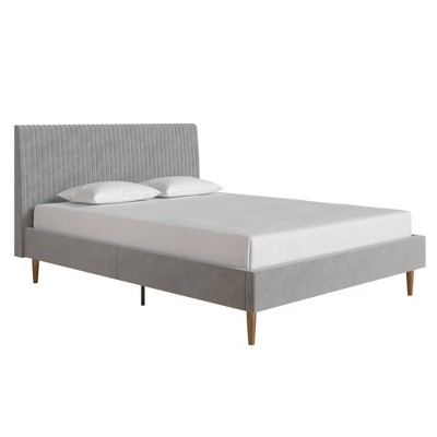Daphne Light Gray Velvet Upholstered Bed with Brass Toned Legs