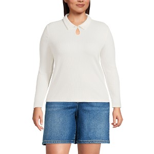 Lands' End Women's Long Sleeve Pointelle Rib Keyhole Polo Top - 1 of 4