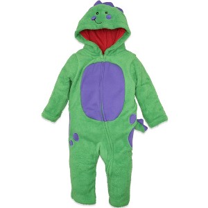  Funstuff Animals Dinosaur Skeleton Baby Fleece Zip Up Cosplay Fur Coverall Felt teeth and puff scales for realistic dino look Newborn to Infant  - 1 of 4