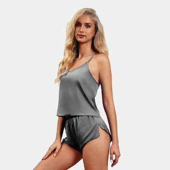 Women's Satin Cross Backless Cami Top and Shorts Pajama Sets - Cupshe