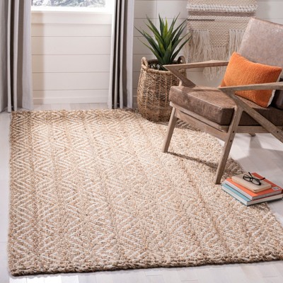 Ivory and Natural Hand-Woven Jute Diamond Area Rug 5' x 8'