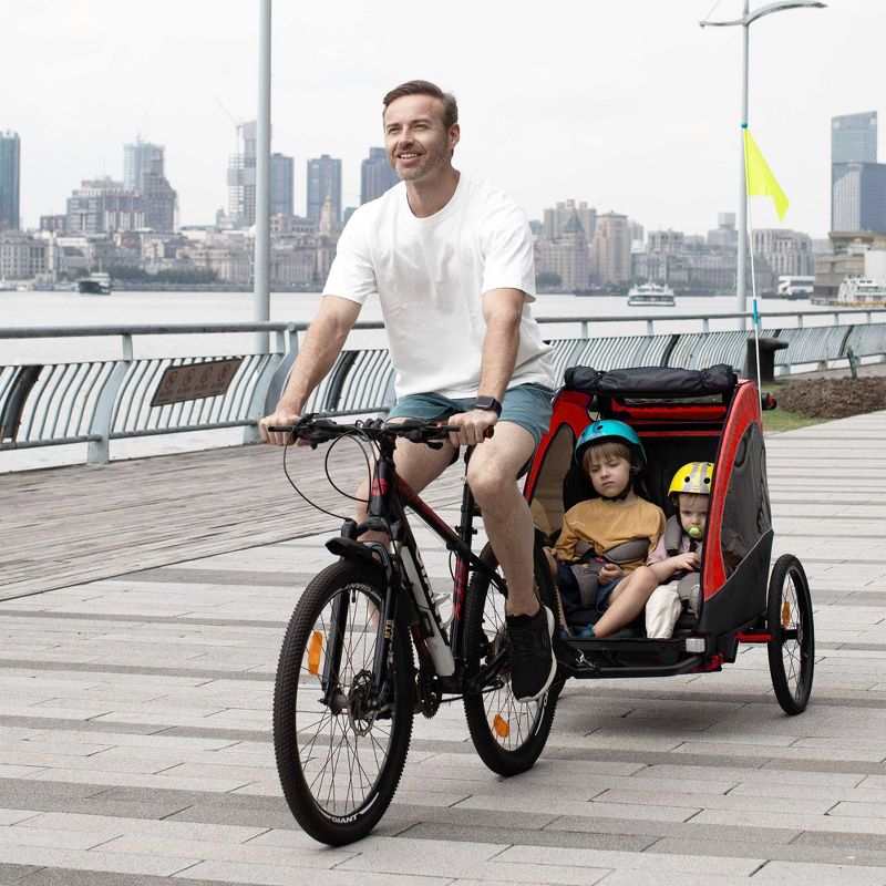 Aosom Bike Trailer for Kids 3 In1 Foldable Child Jogger Stroller Baby Stroller Transport Carrier Rubber Tires Kid Bicycle Trailer, 4 of 11