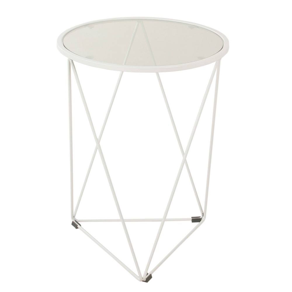 Metal Accent Table with Triangle Base and Round Glass Top White - HomePop was $74.99 now $56.24 (25.0% off)