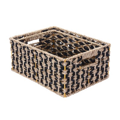 Rectangular Black and Natural Seagrass Storage Basket