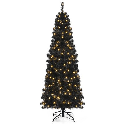 Costway 6ft Pre-lit PVC Christmas Pencil Tree Black w/ 300 LED Lights