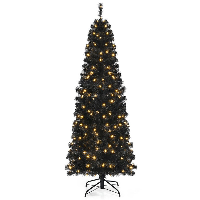 Costway 6ft Pre-lit PVC Christmas Pencil Tree Black w/ 300 LED Lights, 1 of 11