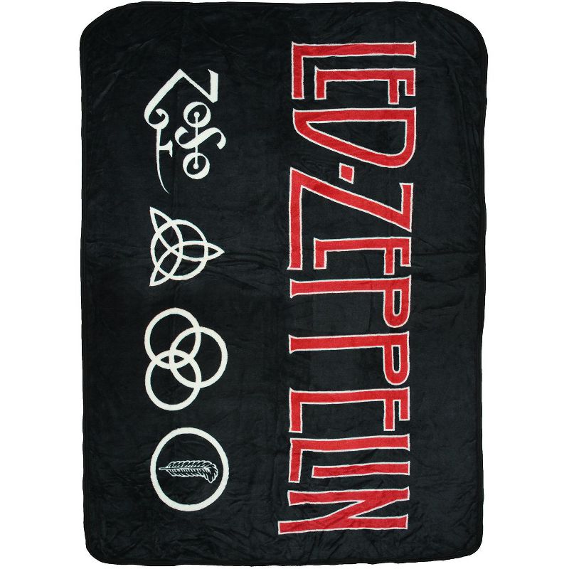 Led Zeppelin 4 Symbols Super Soft And Cuddly Fleece Plush Throw Blanket Black, 3 of 5