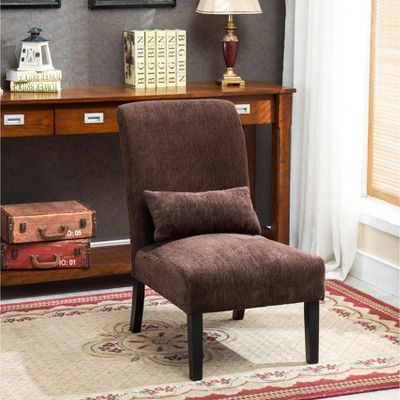 Dolonm 22.75 in. W Chenille Armless Accent Chair with Pillow & Solid Wood Legs for Living Room & Bedroom & Office