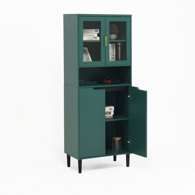 63" Tall Kitchen Pantry Cabinet, Buffet Cupboard Cabinet with Glass Doors, Freestanding Food Pantry Cabinet for Kitchen Living Room and Bathroom