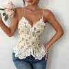 Women's Beige Vintage Bustier Top - Floral Jacquard Corset Bralette, Sexy Lace Trim, Back Tie Closure - 3 of 4