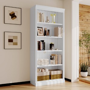 83.4"H Tall Corner Bookcase Shelf, 5 Tier Corner Storage Standing Shelf Unit, Open Display Stand, White -ModernLuxe - 1 of 4