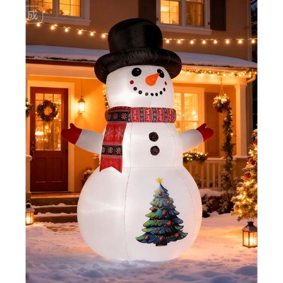 SUGIFT 8FT Lighted Inflatable Snowman with LED Lights, Waterproof Polyester Outdoor Christmas Decoration with Blower and Stakes