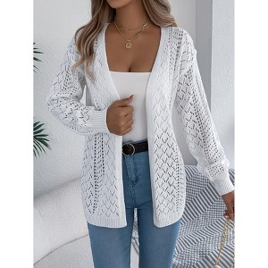 Women's Brown Hollow Out Long Sleeve Open Front Cardigan - 1 of 4