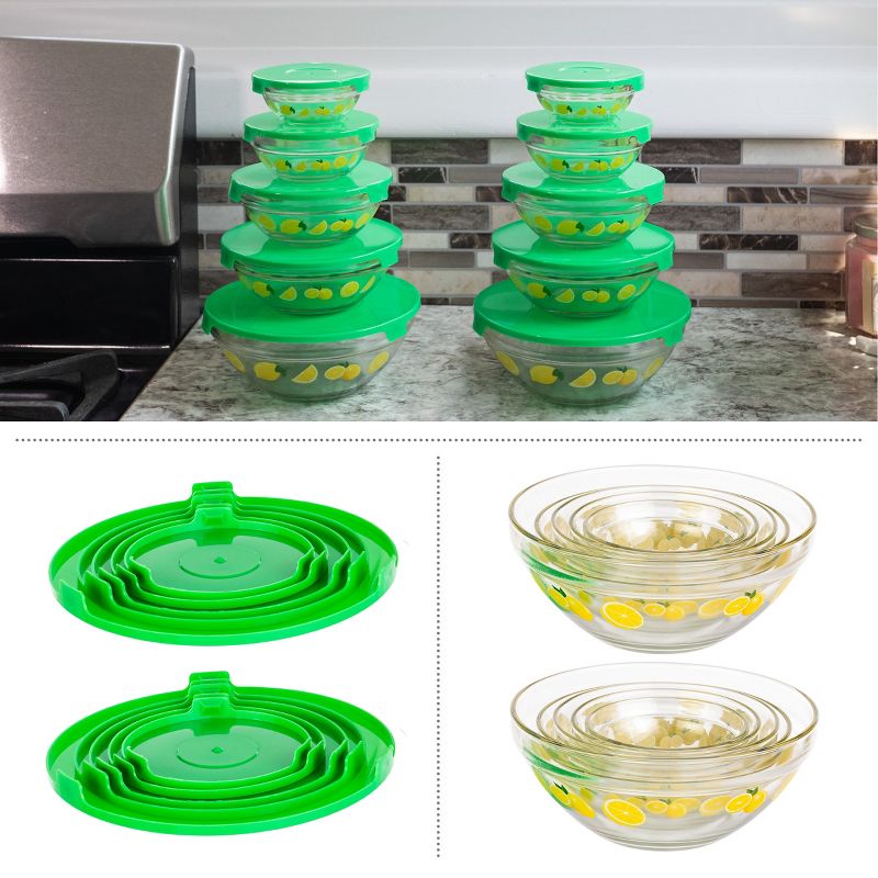 Classic Cuisine 20-Piece Lemon Design Glass Bowls with Lids Set, 2 of 7