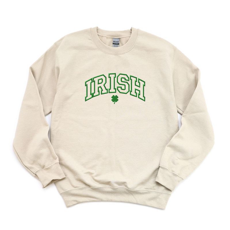 Simply Sage Market Women's Graphic Sweatshirt Embroidered Irish Varsity Clover St. Patrick's Day - Green Ink, 1 of 5