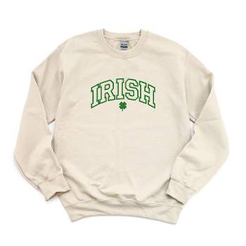 Simply Sage Market Women's Graphic Sweatshirt Embroidered Irish Varsity Clover St. Patrick's Day - Green Ink