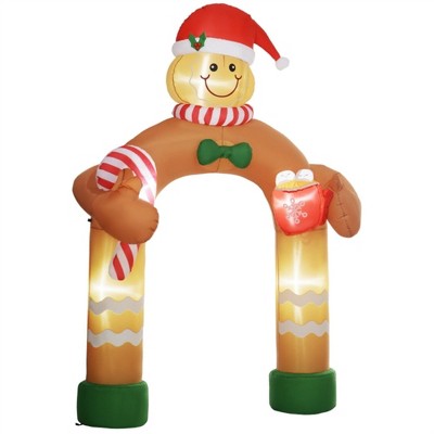NAYSAYE 7FT Gingerbread Man Inflatable Arch Christmas Decoration Festive Holiday Yard Display for Home Garden, Red and Brown, 76.8"*31.5"*110.2"